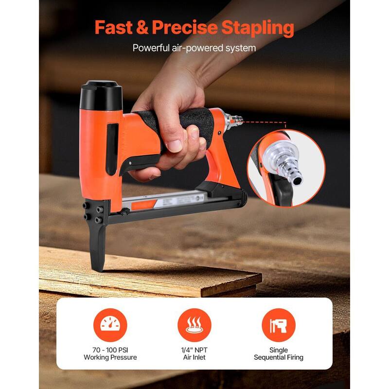 Black-Orange Aluminum 22-Gauge Pneumatic Staple Gun with Extended Nose and 180PCS Capacity - 8.66 x 1.89 x 7.68