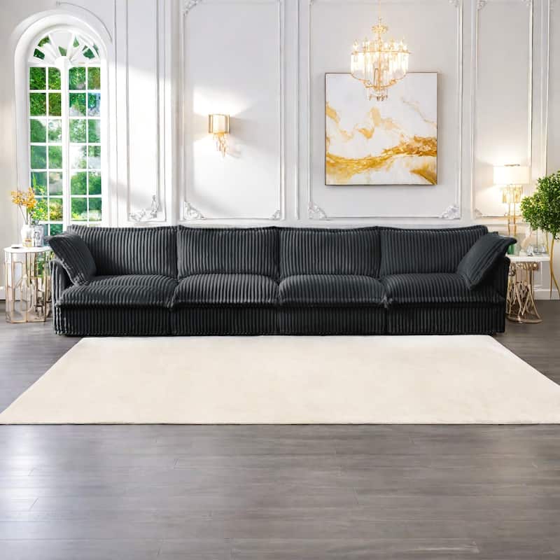 156.6" Corduroy 5-Seater Sofa Deep for living room and bedroom - Gray