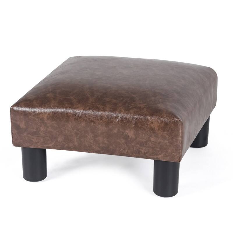 Adeco Distressed Brown Faux Leather Ottoman Footrest Stool