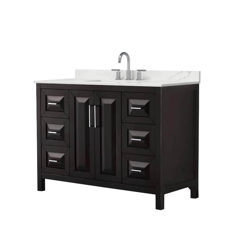 Daria 48-inch Single Vanity, 3 Hole Quartz Top - Dark Espresso, Chrome Trim, Giotto Quartz Top