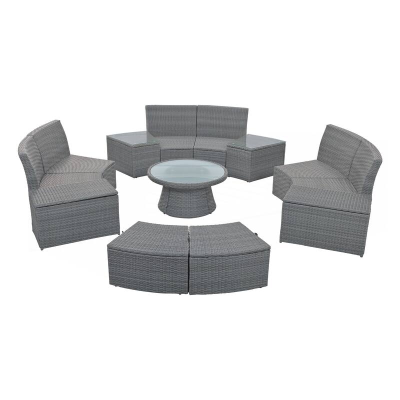 10-Piece Outdoor Sectional Half Round Patio Rattan Sofa Set