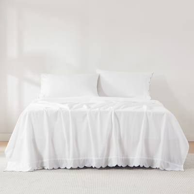 Lush Decor Coastal Chic Scalloped Edge Cotton 4-Piece Sheet Set
