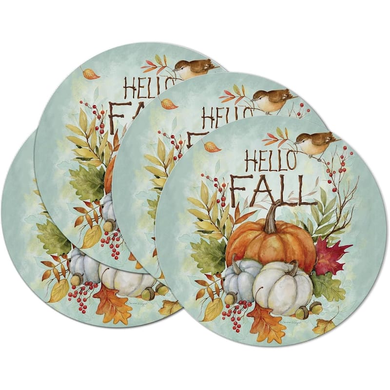 Harvest Blessings 4 Pack Round Reversible Easy Care Flexible Plastic Placemats Made in The USA Reversible Flexible, Wipes Clean - Multi - Set of 4