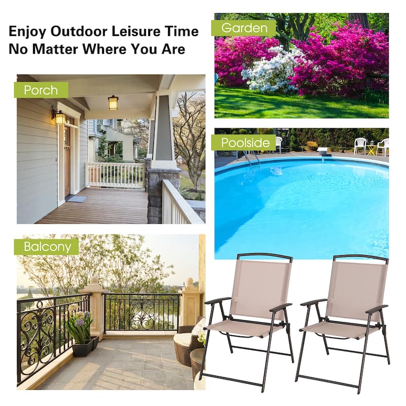 Costway 2 pcs Patio Folding Sling Dining Chairs Armrests Steel Frame - See Details