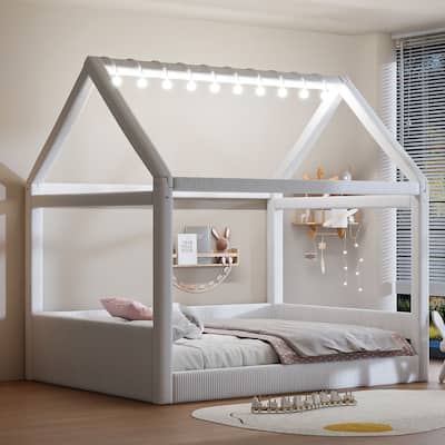 Full-Size Upholstered House Daybed with LED Light Strips by Harper&Bright Designs