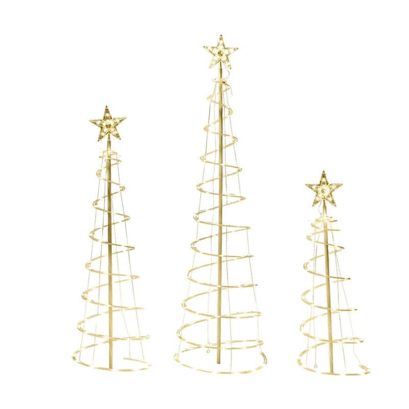 3, 4 & 5FT Tall Plastic Warm White LED Lighted Spiral Christmas Trees (Set of 3), Indoor Outdoor Christmas Decoration