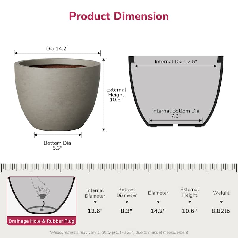 Concrete Round Planter with Enhanced Interior Pot with Drainage Holes