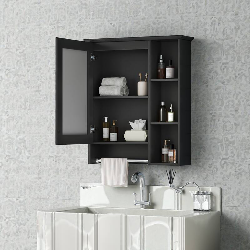 24 Inch Wall Mounted Medicine Cabinet with Mirror, Adjustable Shelf and Towel Bar, Bathroom Storage