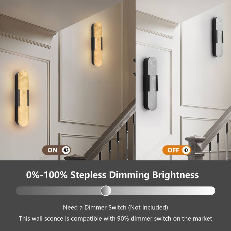 Modern Black Wall Sconces with Natural Marble (Set of 2)