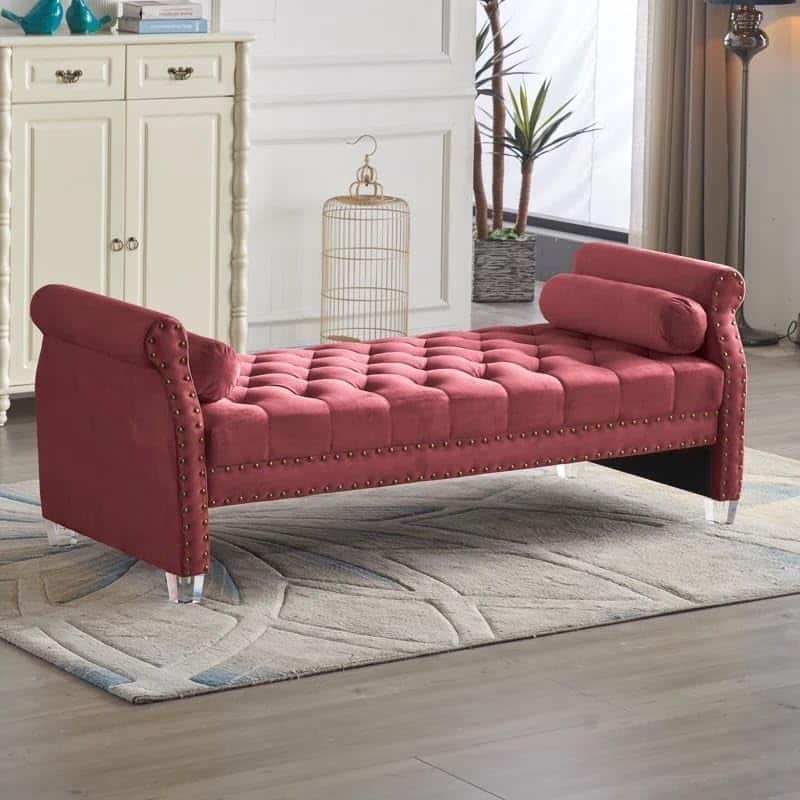 Stefania 71-inch Rolled Arm Oversized Velvet Tufted Upholstered Bench - Burgundy