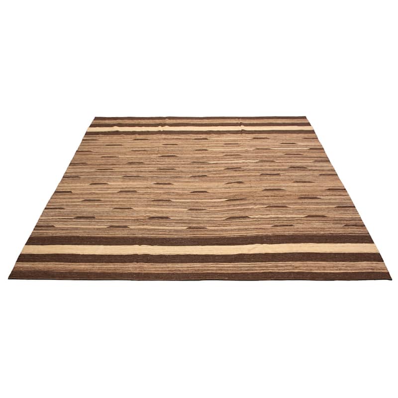 ECARPETGALLERY Flat-Weave Boho Brown Wool Kilim - 13'4 x 12'10