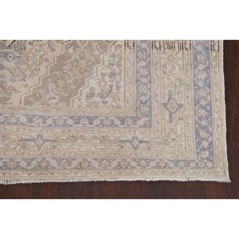 Vintage Distressed Geometric Hamedan Persian Area Rug Wool Handmade - 6'11" x 9'11"