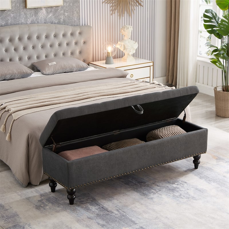 59" Bed Bench Ottoman with Storage Fabric