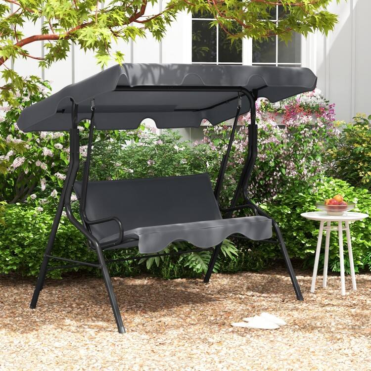 3 Seat Outdoor Patio Canopy Swing with Cushioned Steel Frame - 67.5" x 43.3" x 60.5"(L x W x H)