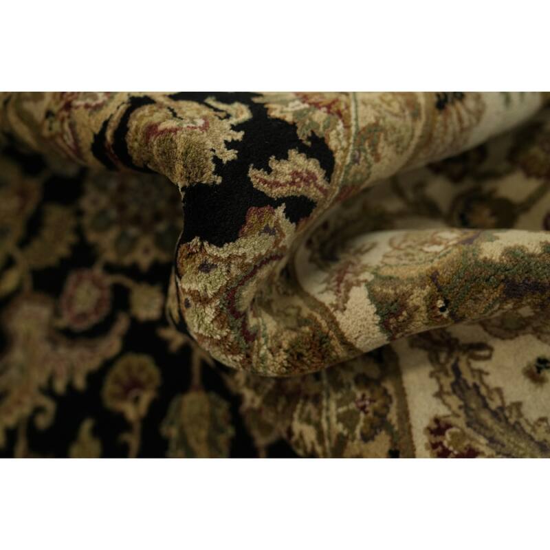 Hand Knotted Oriental 100% Wool Carpet Traditional All-Over Black Agra Area Rug - 9' 10'' X 8' 0''