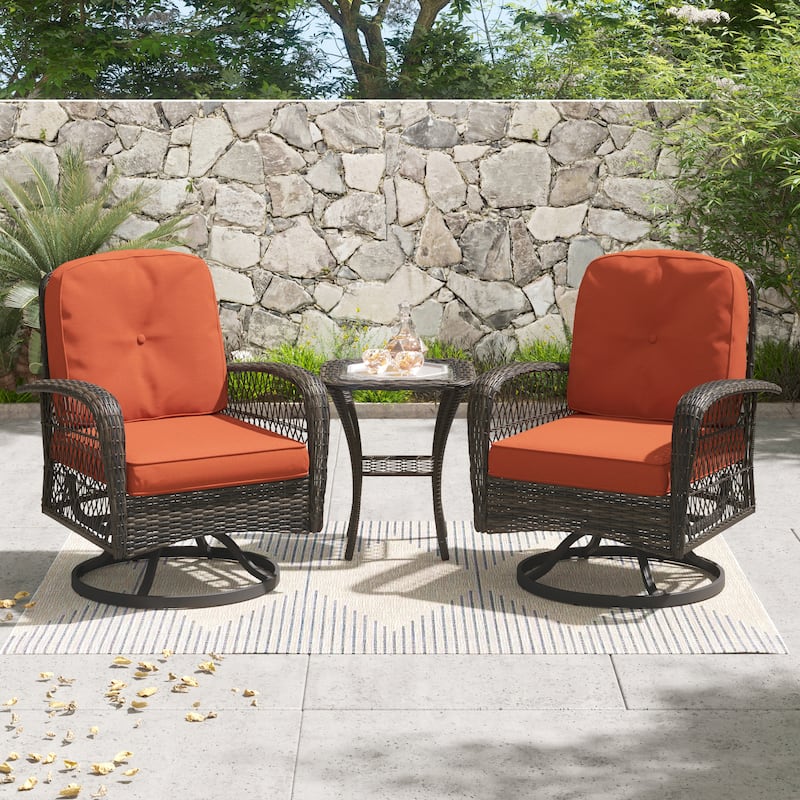 Corvus Livorno Outdoor 3-piece Steel Wicker Swivel Chat Set - Orange