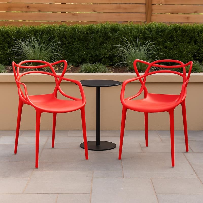 Set of 4 Modern Stackable Dining Chairs, Contemporary Plastic Patio Chair for Indoor Kitchen or Outdoor use, Green