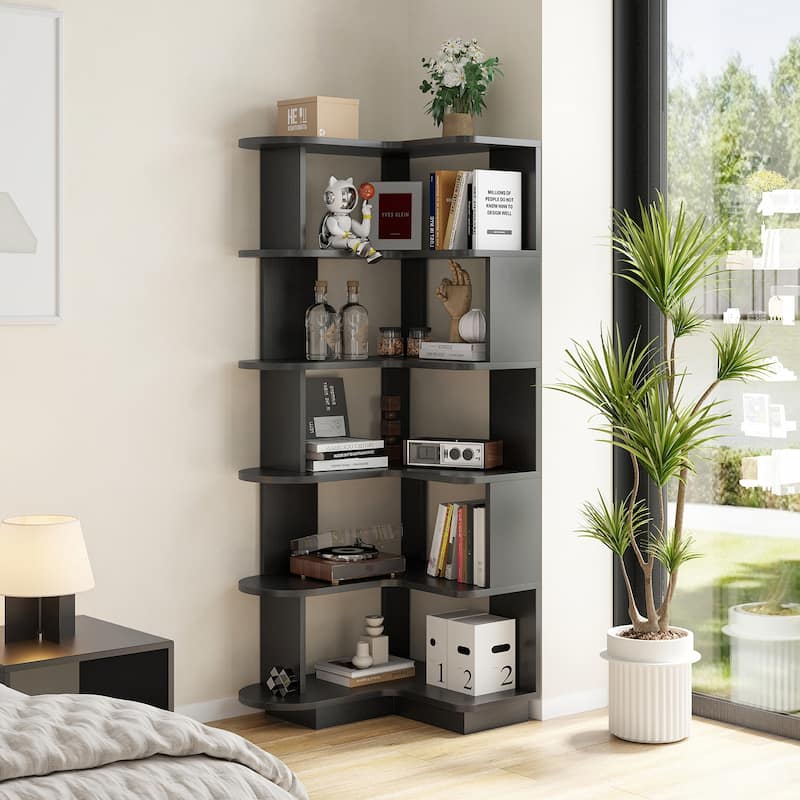 5-Tier Corner Bookshelf,L-Shaped Bookcase Freestanding Storage Shelf & Display Stand for Living Room, Office, Bedroom
