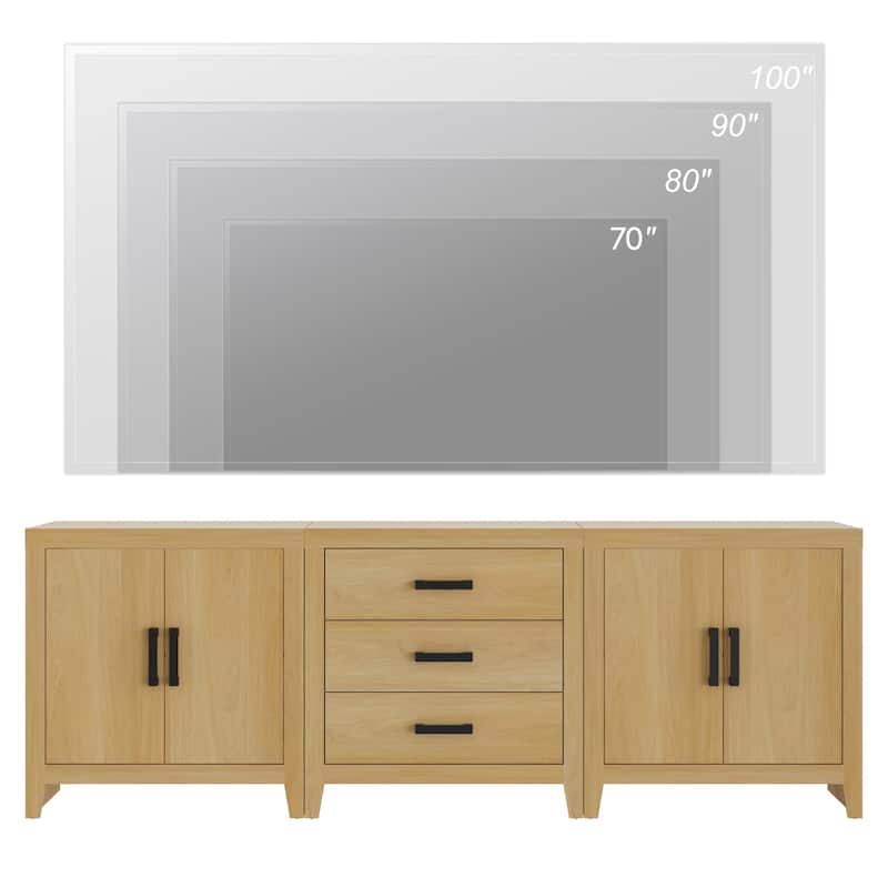 WAMPAT TV Stand for 85-Inch TVs, 3-Piece Farmhouse Media Console with Storage