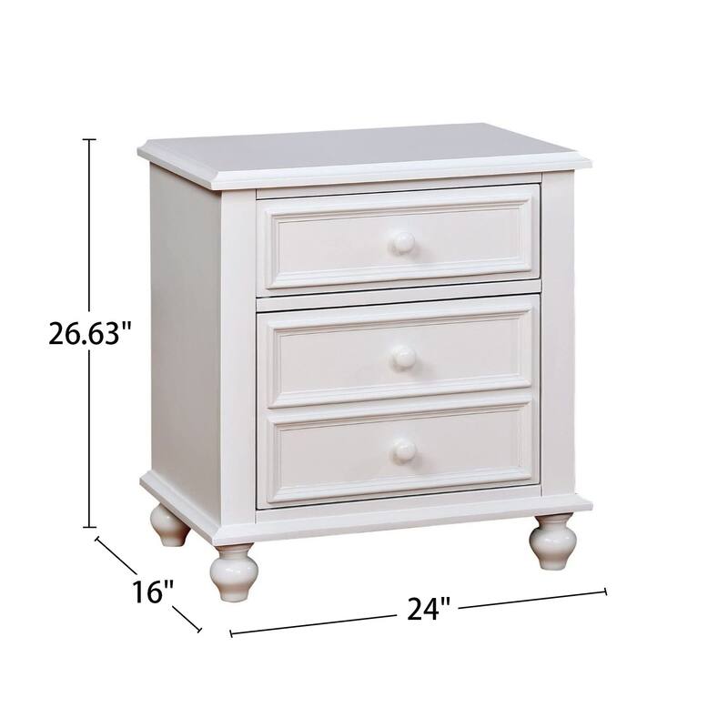 Wooden Nightstand with 2 Drawers, White