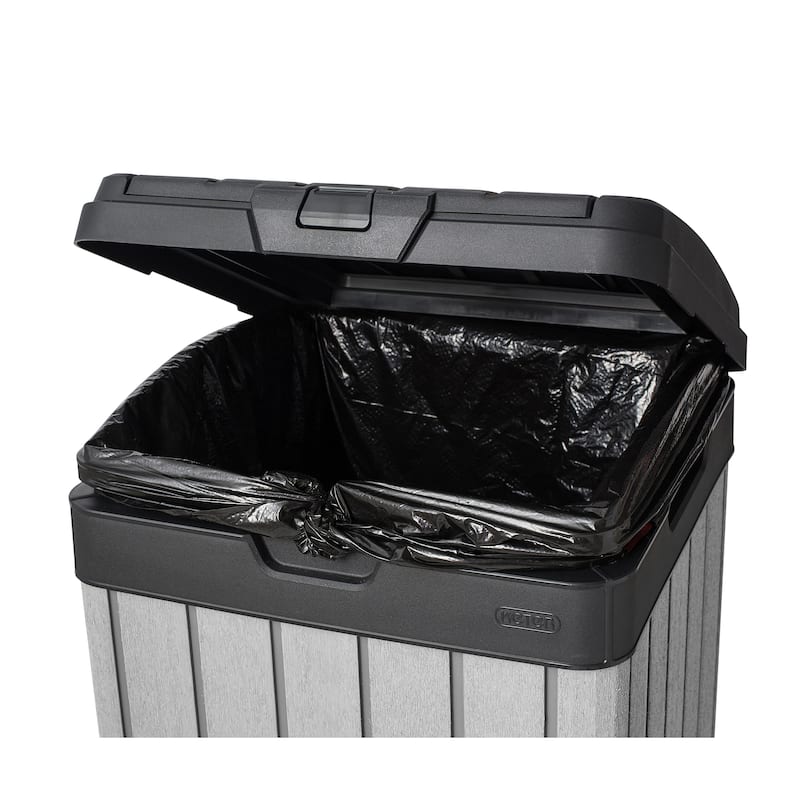 Keter Rockford 39 Gallon Durable Resin Outdoor Trash Can For Indoor and Outdoor with Secure Lid