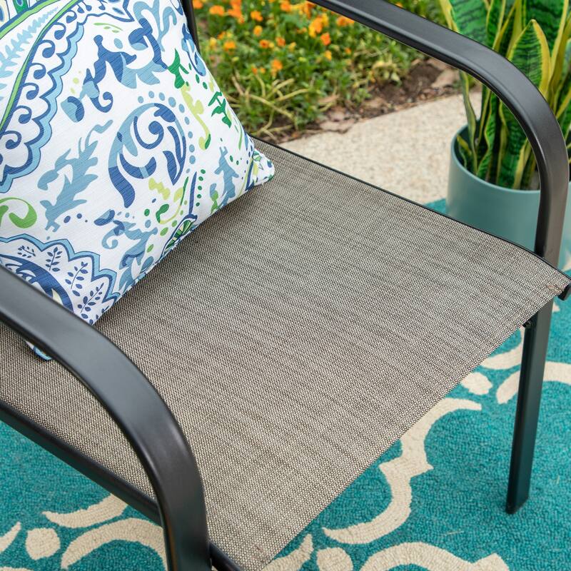 MAISON ARTS Patio Dining Set 7-Piece Metal Wood-look Geometric Rectangle Table and 6 Textilene Chairs
