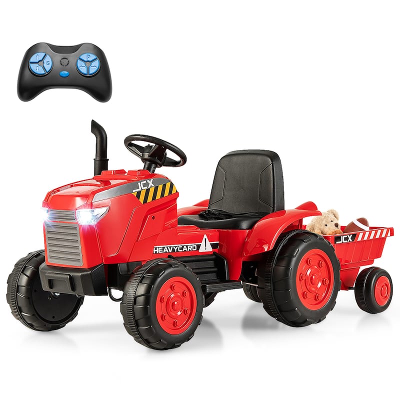 Gymax 2-in-1 Electric Toy Car 12V Kids Ride On Tractor w/ Trailer - Red