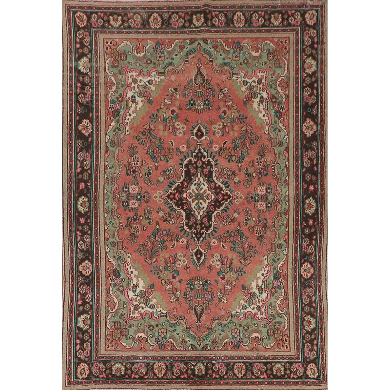 Hamedan Persian Vintage Area Rug Hand-Knotted Wool Carpet - 6'8" x 9'7"