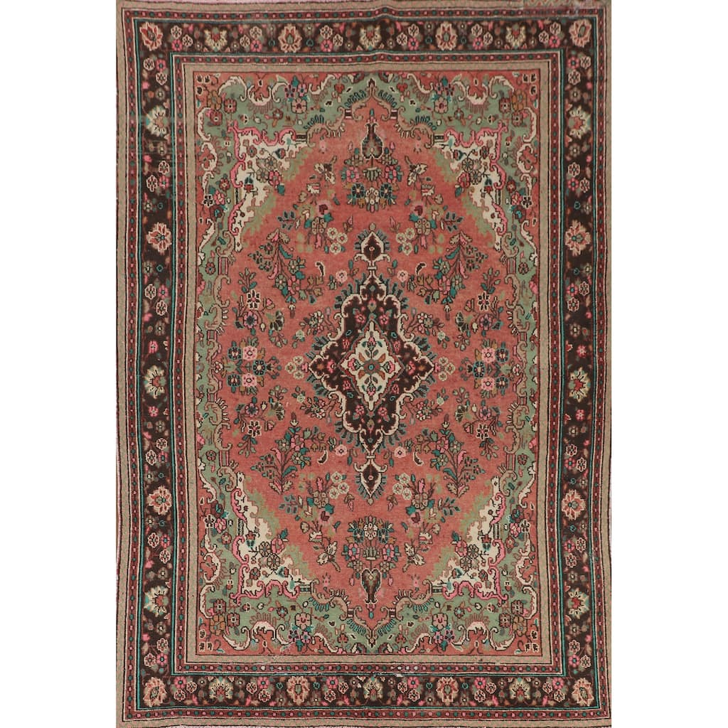 Hamedan Persian Vintage Area Rug Hand-Knotted Wool Carpet - 6'8" x 9'7"
