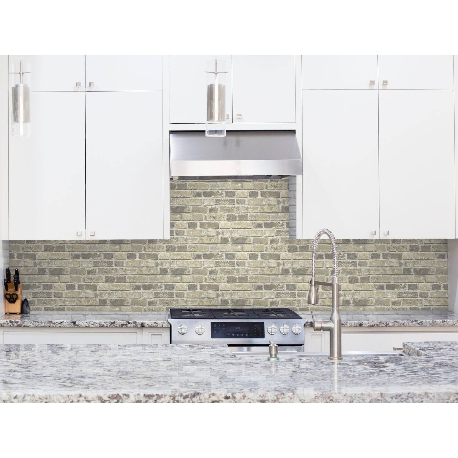 NextWall Distressed Neutral Brick Peel and Stick Removable Wallpaper