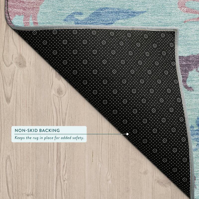 Machine Washable Indoor/ Outdoor Modern Dinosaur Chantille Rug