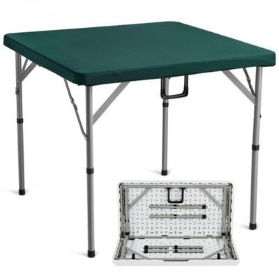 White HDPE Folding Card Table with Handle for 4 Players, Indoor or Outdoor - 34” L x 34” W x 29.13” H