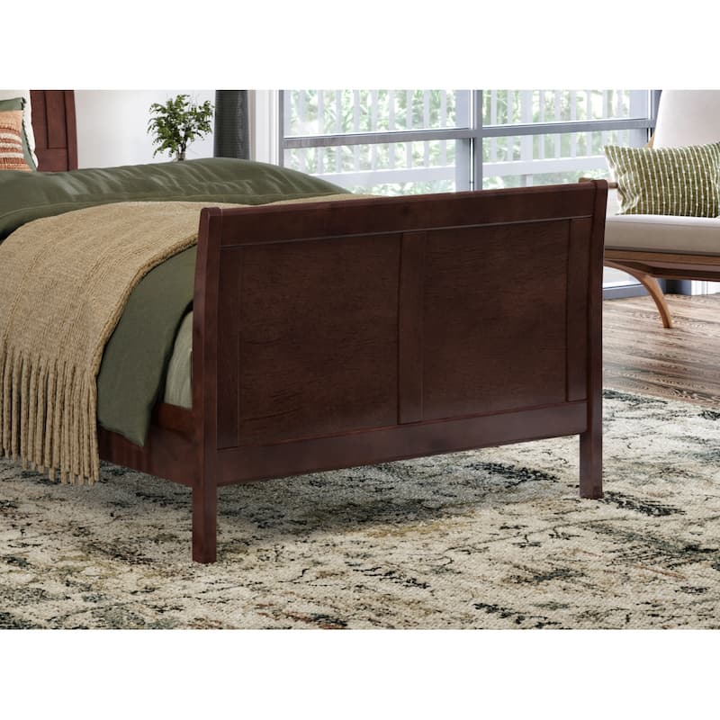 Twin XL Platform Bed Wood Sleigh Bed Low Profile Modern Bed Walnut Finish