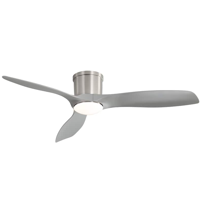 52-Inch Smart Ceiling Fan With Light,Flush Mount Ceiling Fan With Remote Control.3 Grey ABS Blades,18W Dimmable Light - Nickel