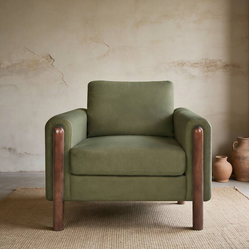 Christopher Knight Home Rowan Accent Chair Curved Handrails Single Sofa with Walnut Legs