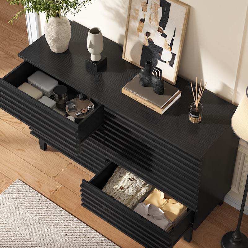 Fluted Dresser for Bedroom with 6 Drawers 47" Wide Chest of Drawers