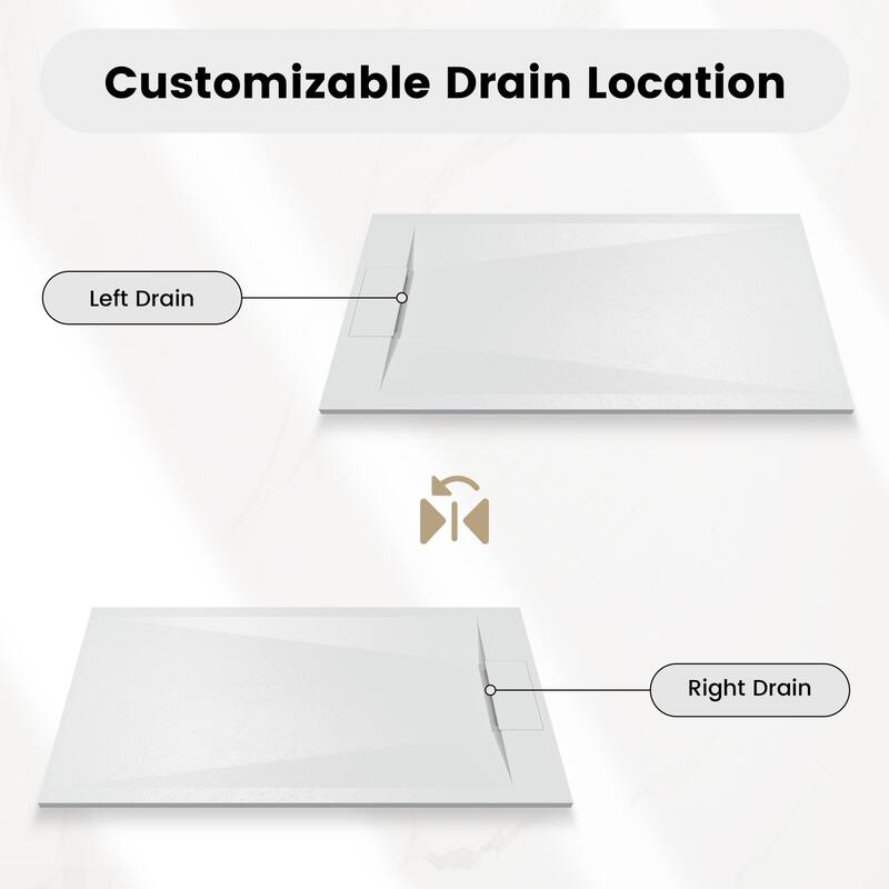 SMC Alcove Shower Pan Base with Reversible Drain, Low Profile, Wheelchair Access, Slip-Resistant, cUPC Certified