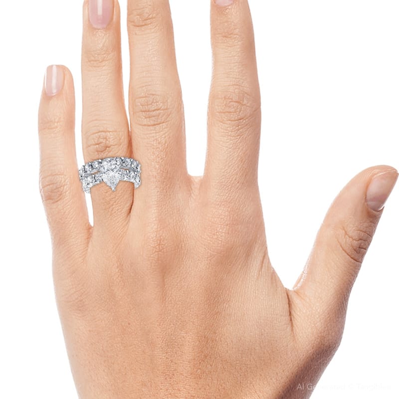 Certified 13Ct Pear Shape Diamond Eternity Wedding Ring Set Gold Lab Grown
