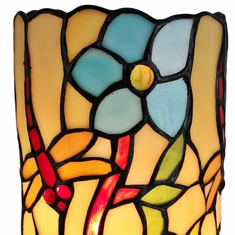 Multi Color Resin Mini Lamp with Red, Beige-Stained Glass Shade - 5” x 5” x 10” (D x W x H)