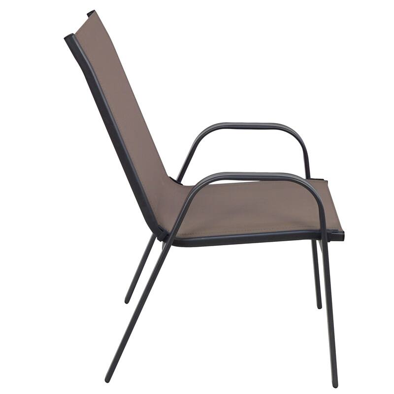 BTEXPERT Indoor Outdoor 3 - Set of Three Brown Restaurant Flexible Sling Stack Chairs, Patio Metal Frame Chair