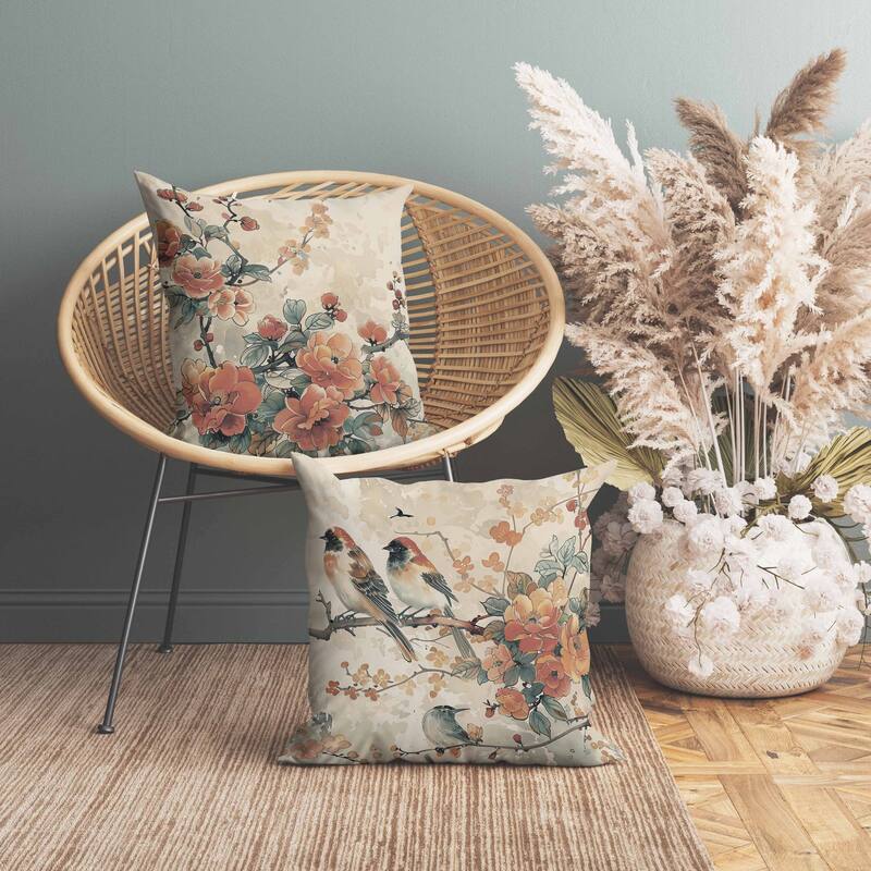 Scarlet Wing Heaven Faux Suede Reversible Throw Pillow Peach and Teal