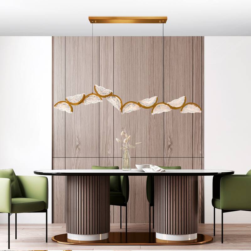 Moon Integrated LED 70in Brass Chandelier with Handcrafted Glass