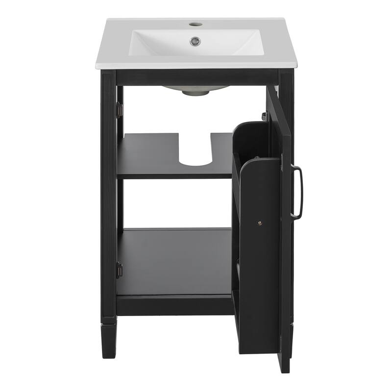 20"Bathroom Vanity with Ceramic Sink,Soft Close Door,Adjustable U-Shaped Shelf,Door Storage Rack,Modern Freestanding Cabinet