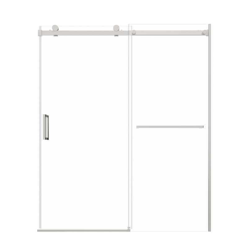 60x72 Single Sliding Shower Door, Slim Frame, 8mm Tempered Glass, Matte Black, 304 SS, 4 in Adjustable, Quiet Glide - Brushed Nickel