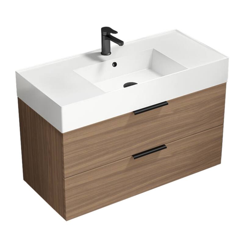 Nameeks Derin-4018-W Derin 40" Wall Mounted Single Basin Vanity Set - Walnut / Black - Anthracite Finish