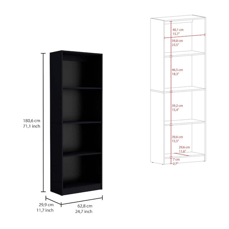 FM FURNITURE Elida 3 Piece Living Room Set with Sutton Bookcase + 2 Sutton Slim Bookcase, Black