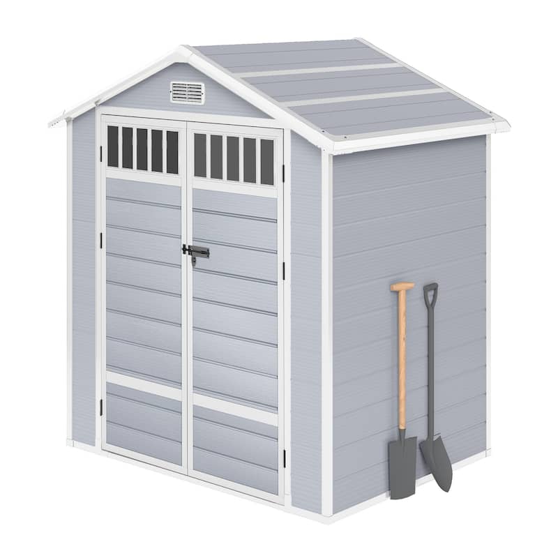 6x4.4 FT Resin Storage Shed with Fence-Style and Side Windows - 6' X 4.4' - Light grey