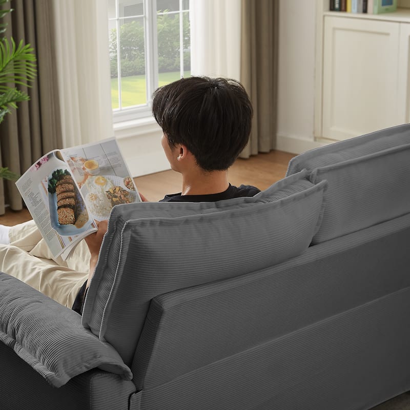 Corduroy U-shaped Sectional Sofa with Double Storage Chaise Lounge, Console Table with Charging Station, Box and Cup Holders