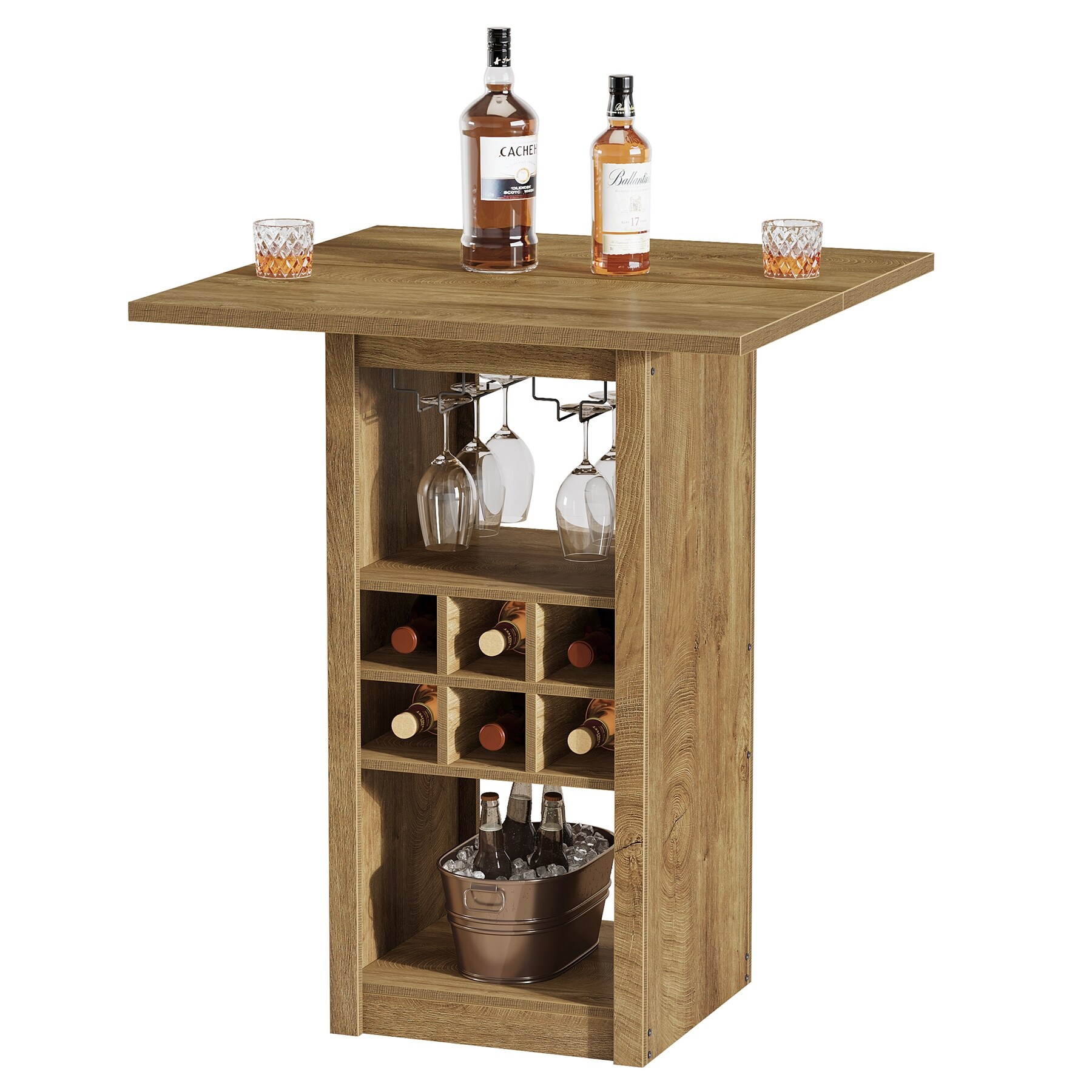 Wood Counter Height Bar Table, Glass Holders Wine Racks Storage