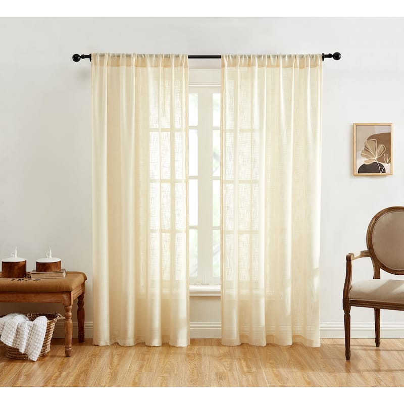 HLC.me Linda Faux Linen Textured Semi Sheer Privacy Sun Light Filtering Window Rod Pocket Curtains Panels, 2 Panel - 54 W x 84 L per panel - Set of 2 - Oatmeal Beige